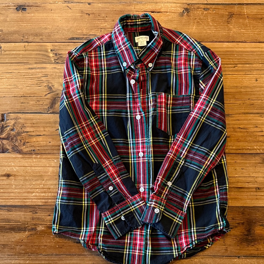 J. Crew Factory Kids Holiday Plaid Button-Down Shirt. Size 6-7